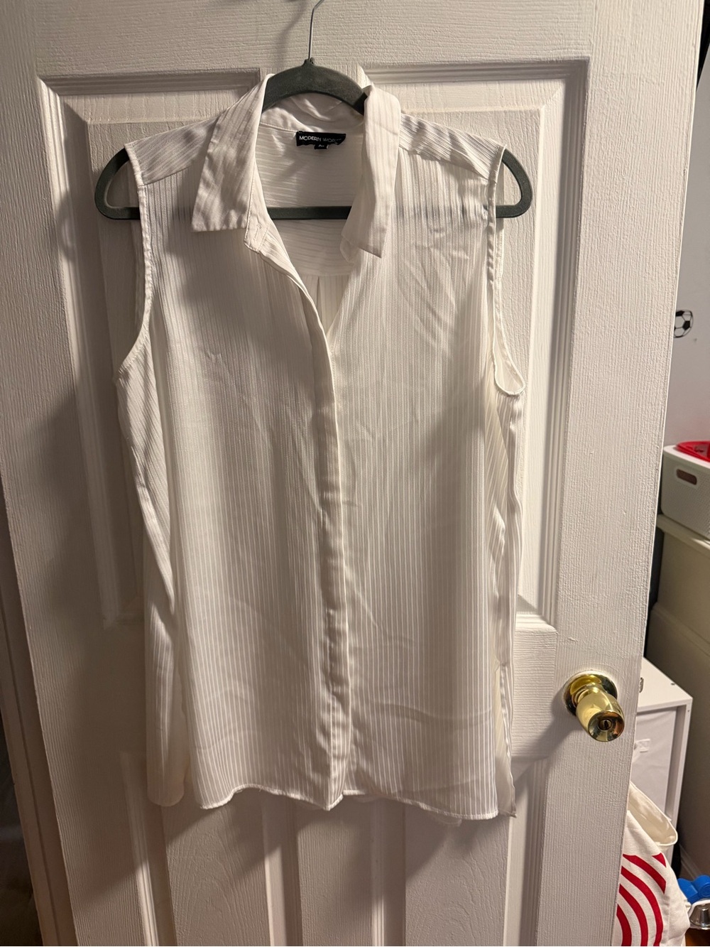 Worthington Cream Sleeveless Collared Button-Front Blouse